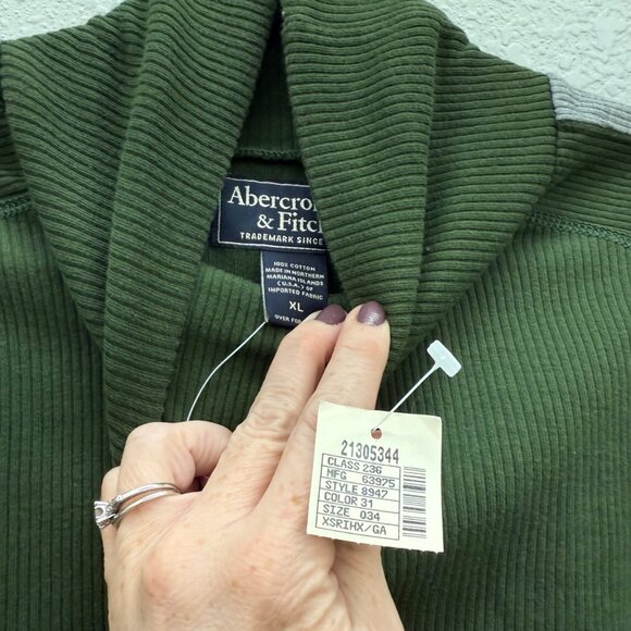 VTG Abercrombie & Fitch Y2K 90s Green Rib Long Sleeve Mock Neck Shirt Men XL NEW - Picture 2 of 8